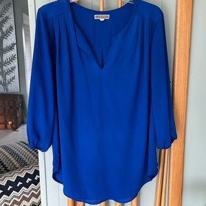 Pleione Womens Plain 3/4 Sleeve V-Neck  Blouse